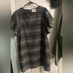 Moon River Black and White Striped Dress with Ruffle sleeves